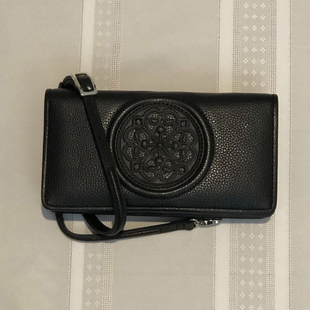 Brighton Ferrara Black Leather Crossbody Wallet NWT